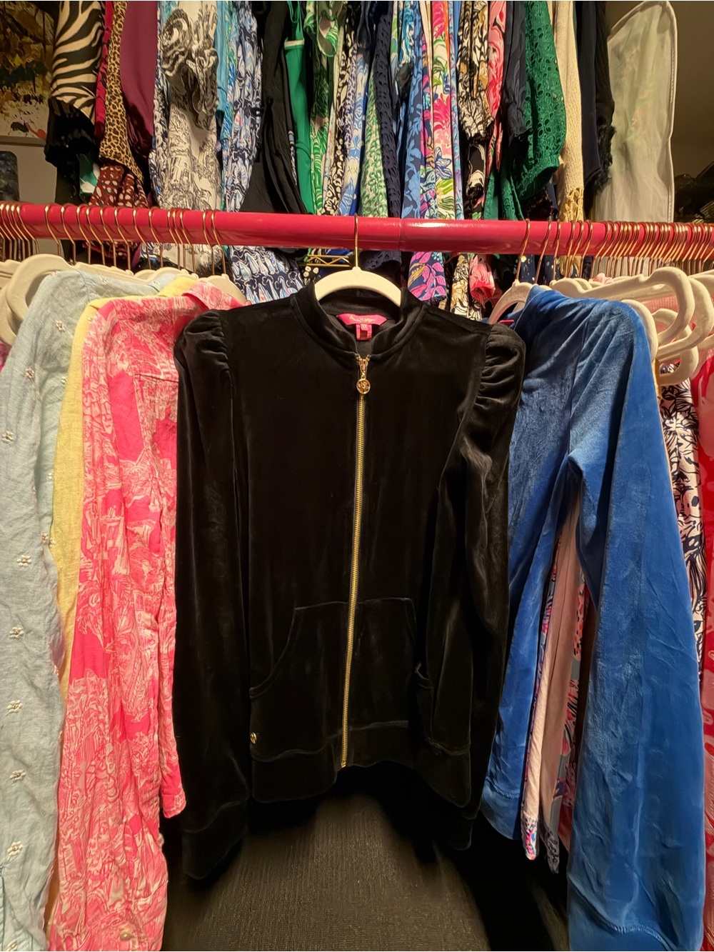 Evanna Velour Puff Sleeve Zip-Up Jacket - Onyx - XS